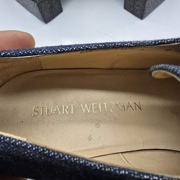 Stuart Weitzman Blue and White Suede Oxfords with Lace-Up Design - Picture 5 of 9